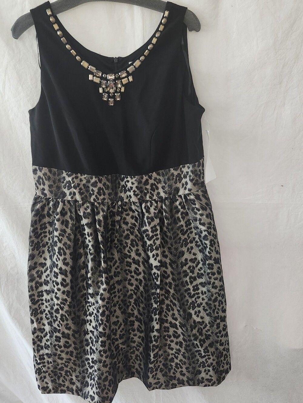 Laura Sleeveless Rhinestone Animal Print Dress In Black Size 14W